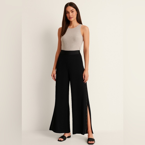 JS Collection Vintage Rhinestone Side Slits High Waisted Pants Black Medium - Picture 1 of 5